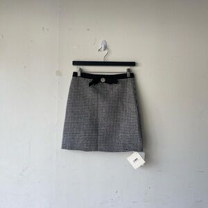 J.ING Black White Plaid Gingham Flower Brooch Bow Detail Mini Skirt Size M